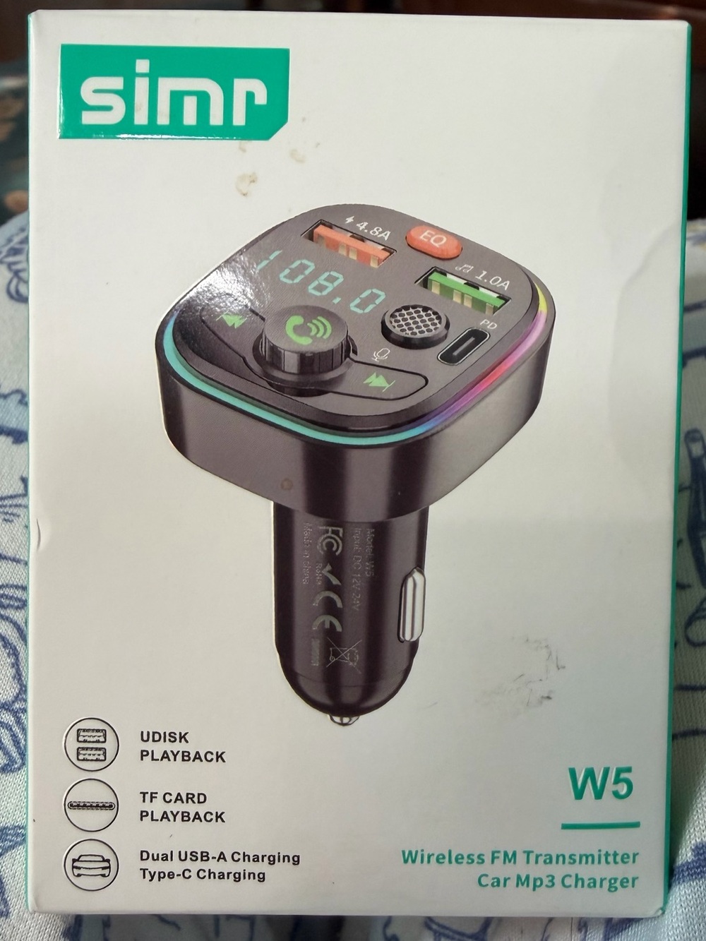 SIMR W5 Black Wireless FM Transmitter Car MP3 Charger